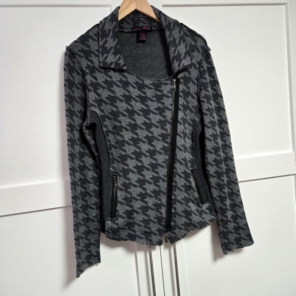 Elena Wang Houndstooth Stylish Zip Up Sweater (L)